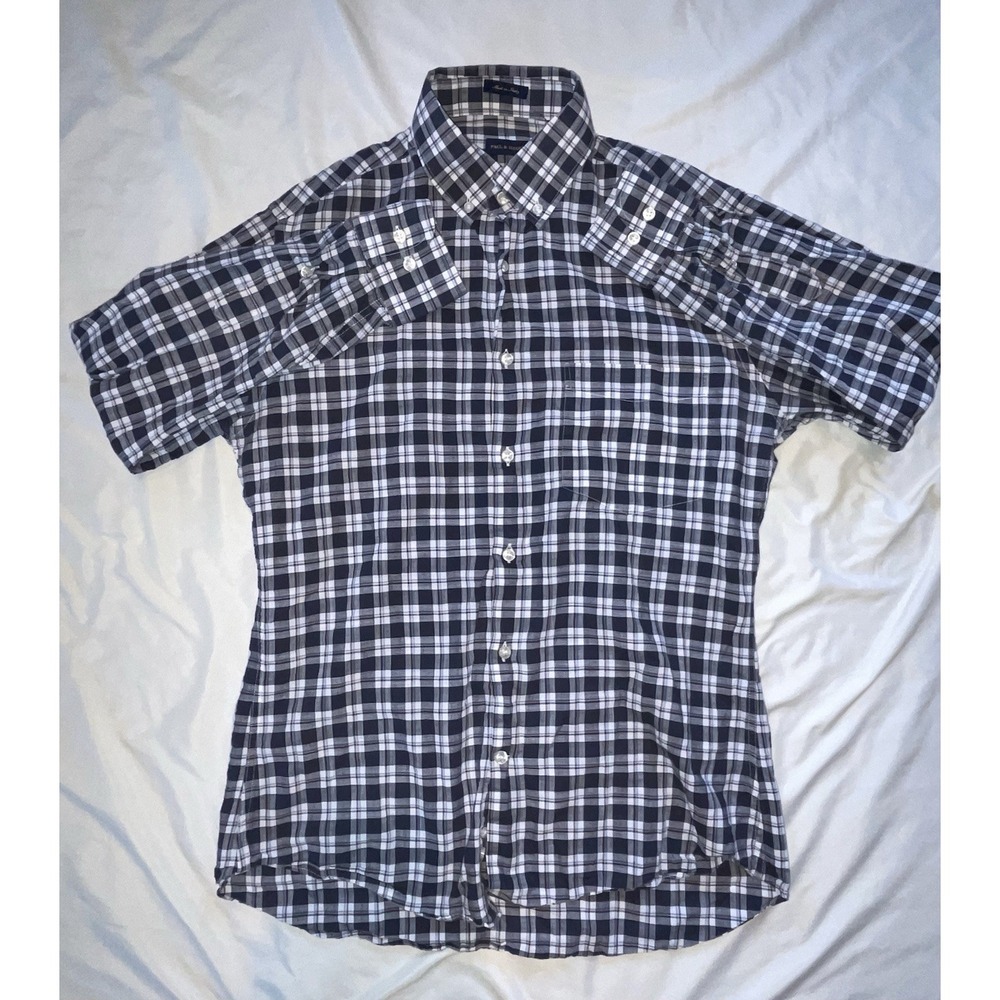 Paul & Shark Mens Blue White Check Cotton Italian Dress Shirt Size 40